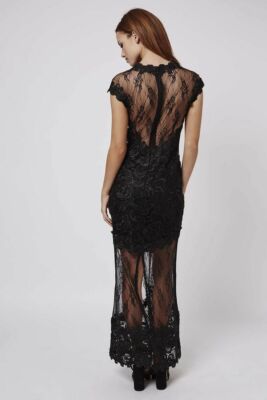 $400 Topshop Embroidered Illusion Lace Maxi Dress black formal 2 US 6 UK |  eBay