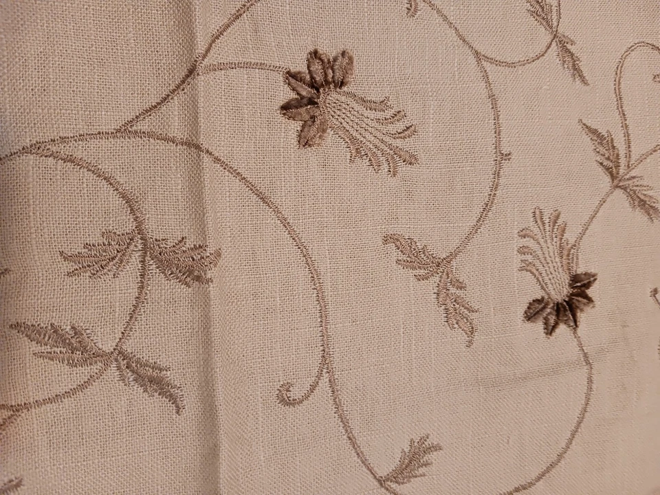Randolph Alexander Linen Blend Floral Embroidered Fabric Samples Tan Blue Brown - Image 4 of 4