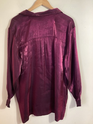 Vintage 90s Y2K Liquid Satin Button Up Blouse Size 24 Phoebe Buffay Party Dressy - Picture 5 of 14