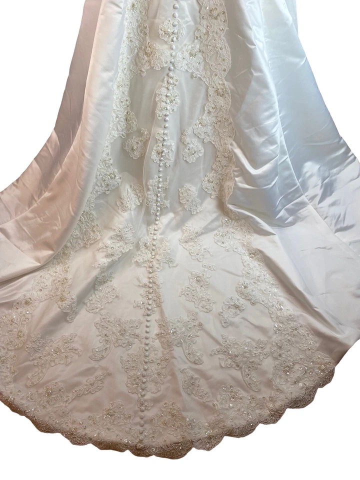 Vestido de Boda De Colección JCPenney Alfred Angelo Marfil Encaje Lentejuelas Botón Misses 14 Nuevo de Lote Antiguo Foto 3 de 4