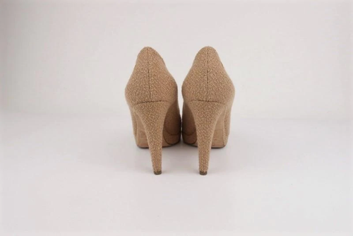 Chanel 15C Loop Tweed Platform Pumps Light Brown Size 38.5 Gold Leather Cap Toe - Picture 5 of 7