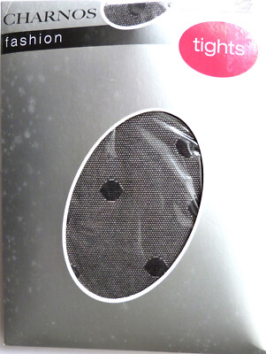 Charnos Medium/Large Size Vintage Spotted Micronet Strumpfhose in Silber und Schwarz