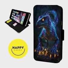 DINOSAUR SCARY ELECTRIC ART- Faux Leather Flip Phone Case Cover - iPhone/Samsung