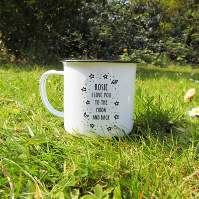 Personalisierte Kaffeebecher Tasse I Love You To The Moon & Back Schwarz Reveal Valentinstag