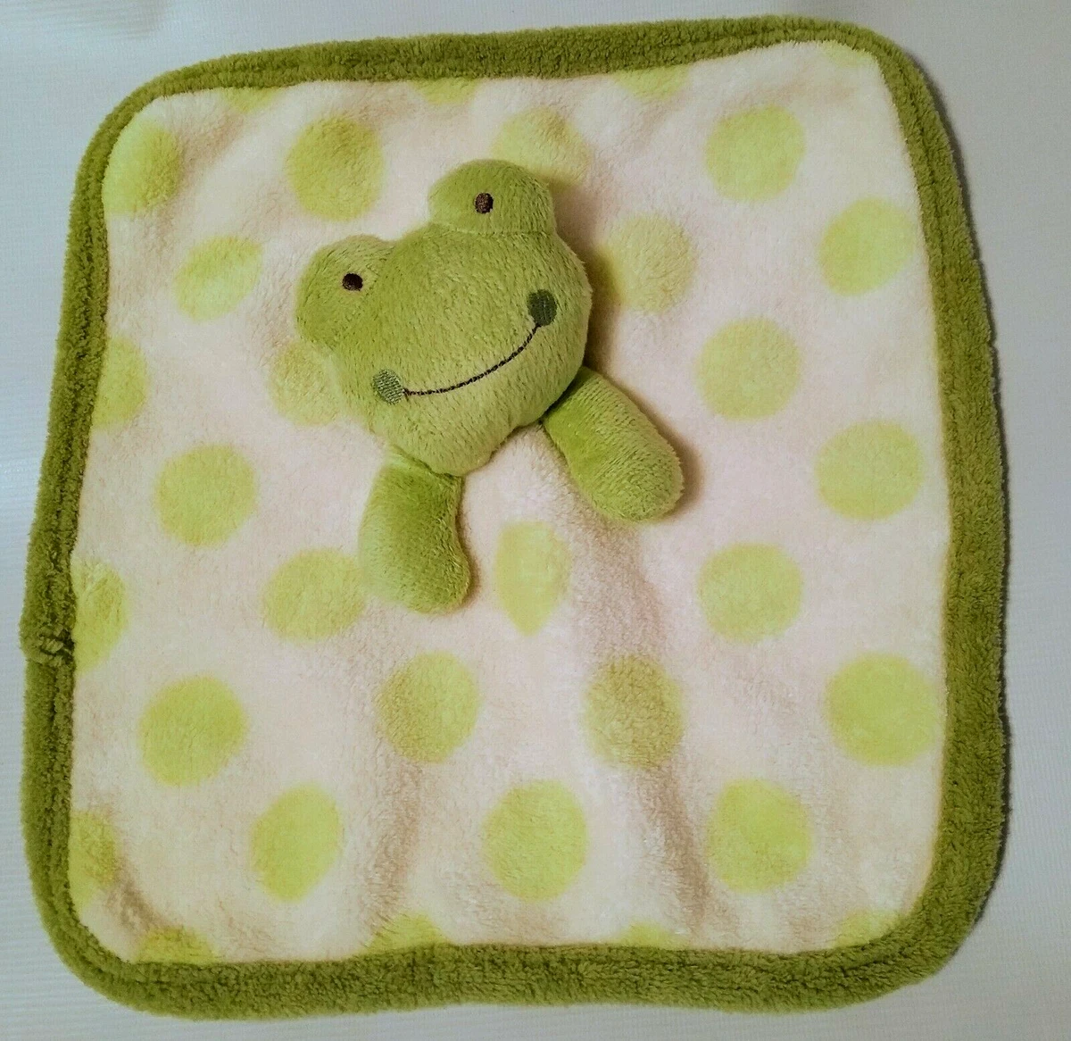 Babies R Us Frog Baby Security Blanket Lovey Green White Green Polka Dots  Spots