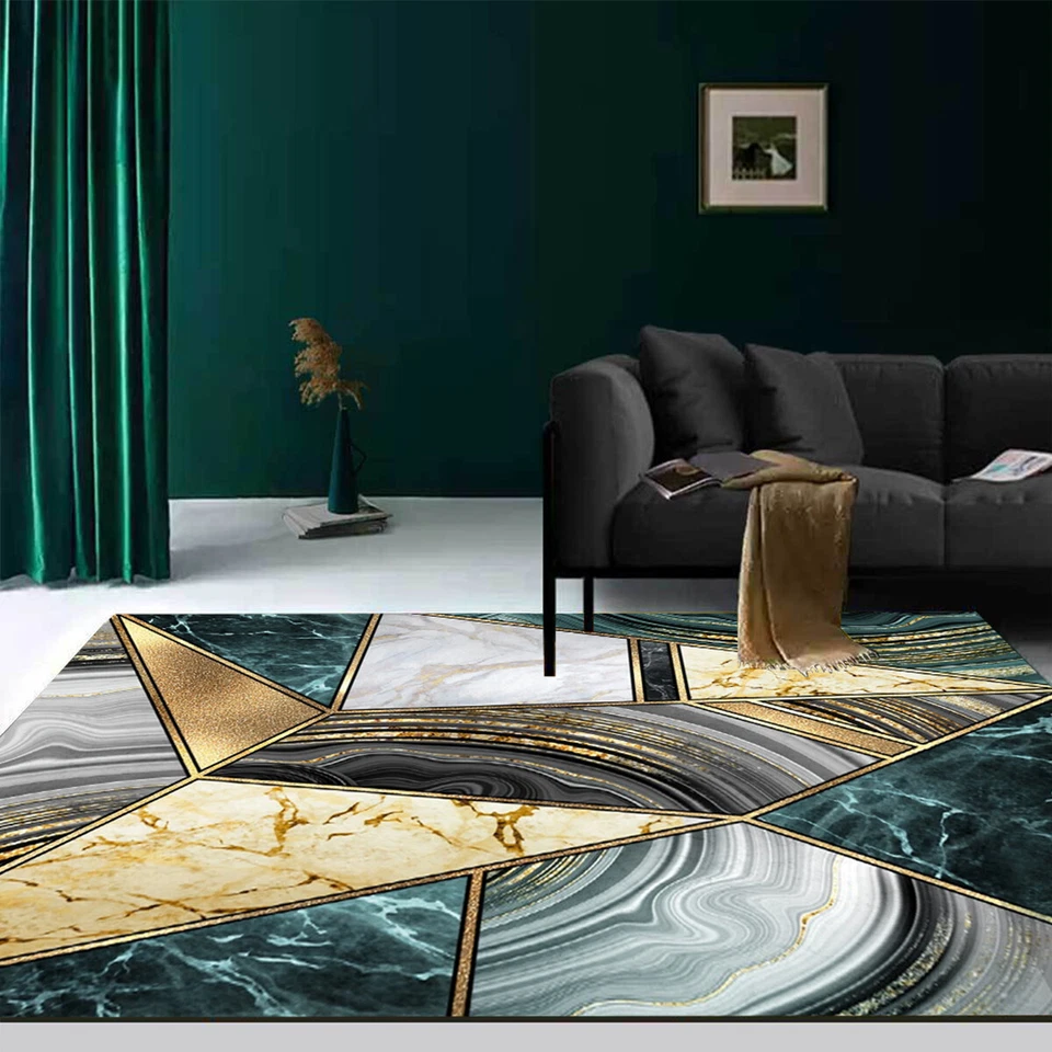 Contemporary Geometric Aesthetics Area Rugs Black Gold Marble Texture Carpet - Image 2 of 4