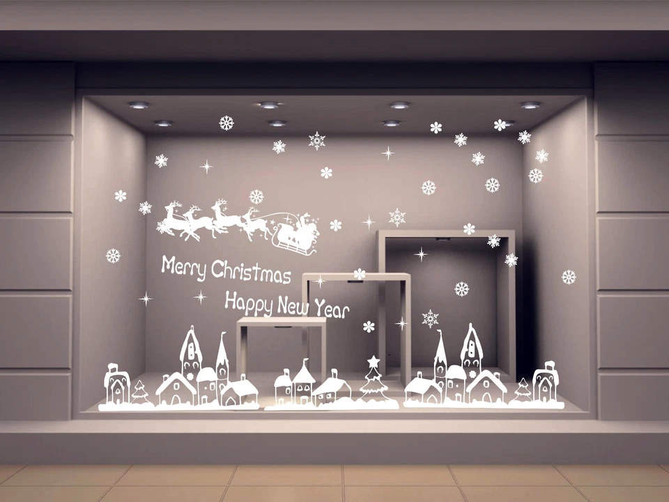 vetrofania adesivo vetrina albero natale merry christmas ADESIVI fiocchi v22