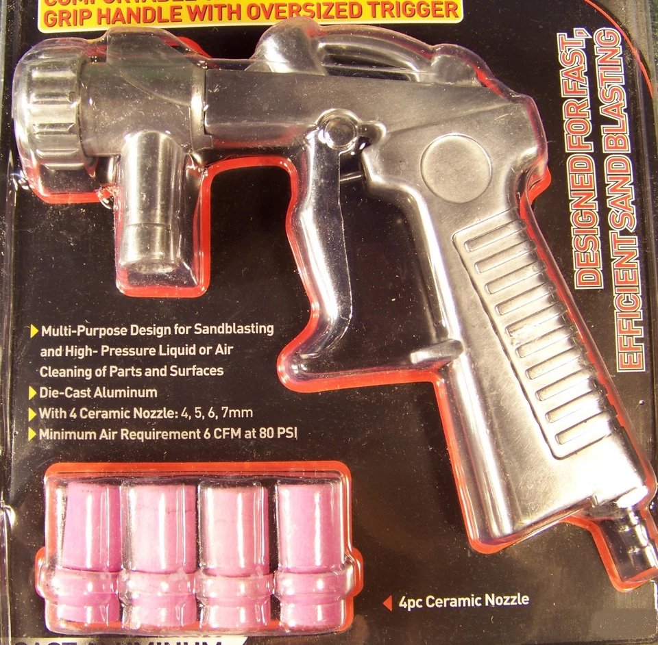 Replacement Siphon Feed SANDBLASTER GUN with 4 Ceramic TIPS Sand blast Cabinet  - Изображение 2 из 2