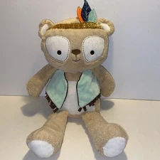LEVTEX BABY Indian Bear 16" Brown Plush Green Vest Gold Glitter Pillow Decor