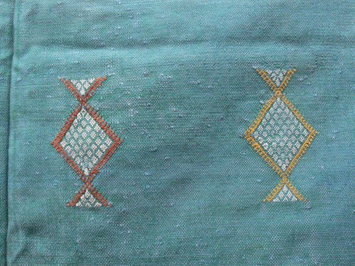 Turquoise Moroccan Handmade Berber Sabra Silk & Cotton Kilim 190x109cm - Picture 10 of 11