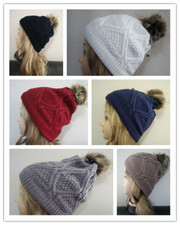 Women  s Girls Winter Warm Knit Beanie Hat With Pompom Double Layer