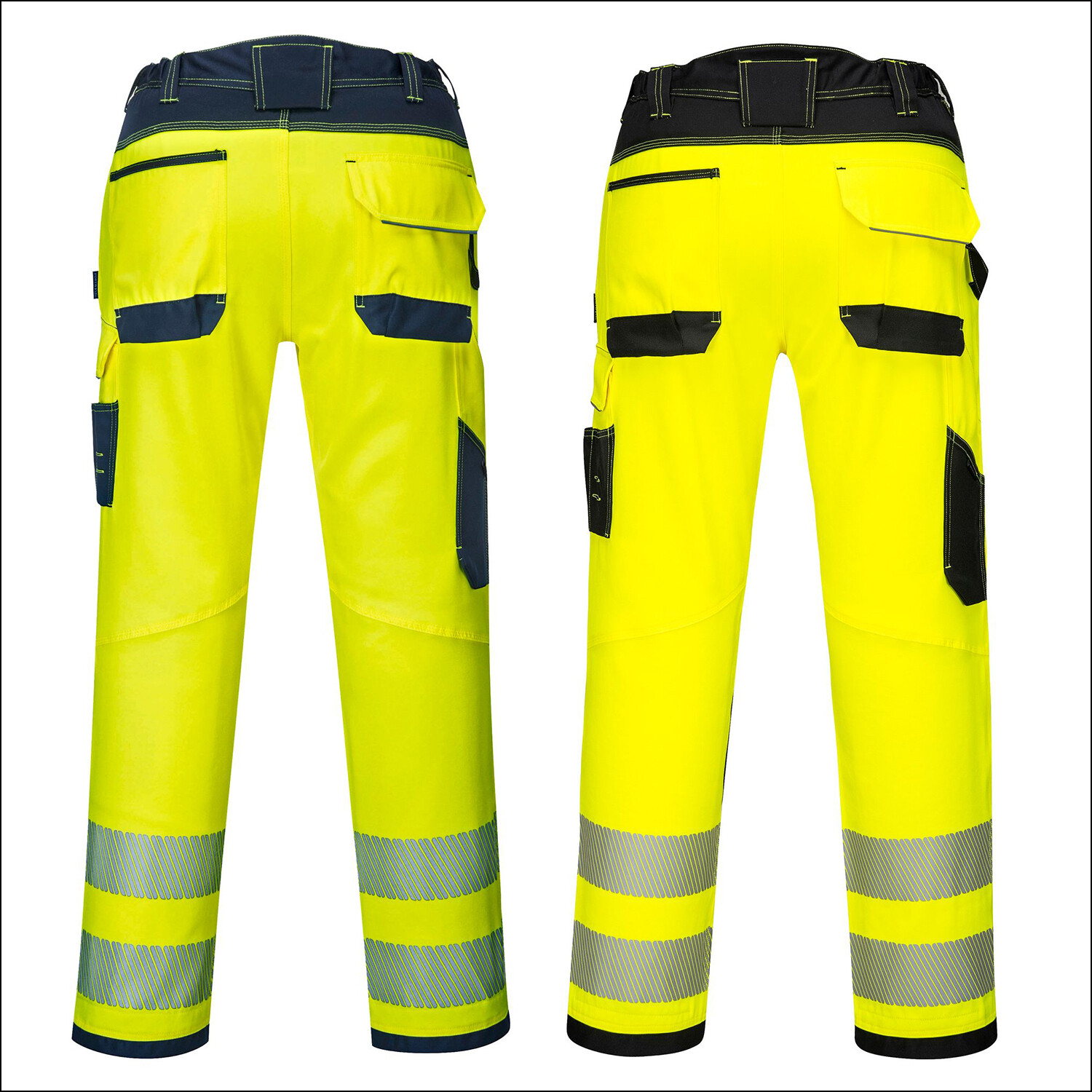 Portwest Hi Vis Mens Work Trousers Knee Pad Pockets Back Elastic Waist