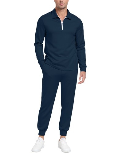Men Tracksuit 2 Piece Sweatsuit Track Suit 1/4 Zip Long Sleeve Tops Jogging Pant - Picture 9 of 93