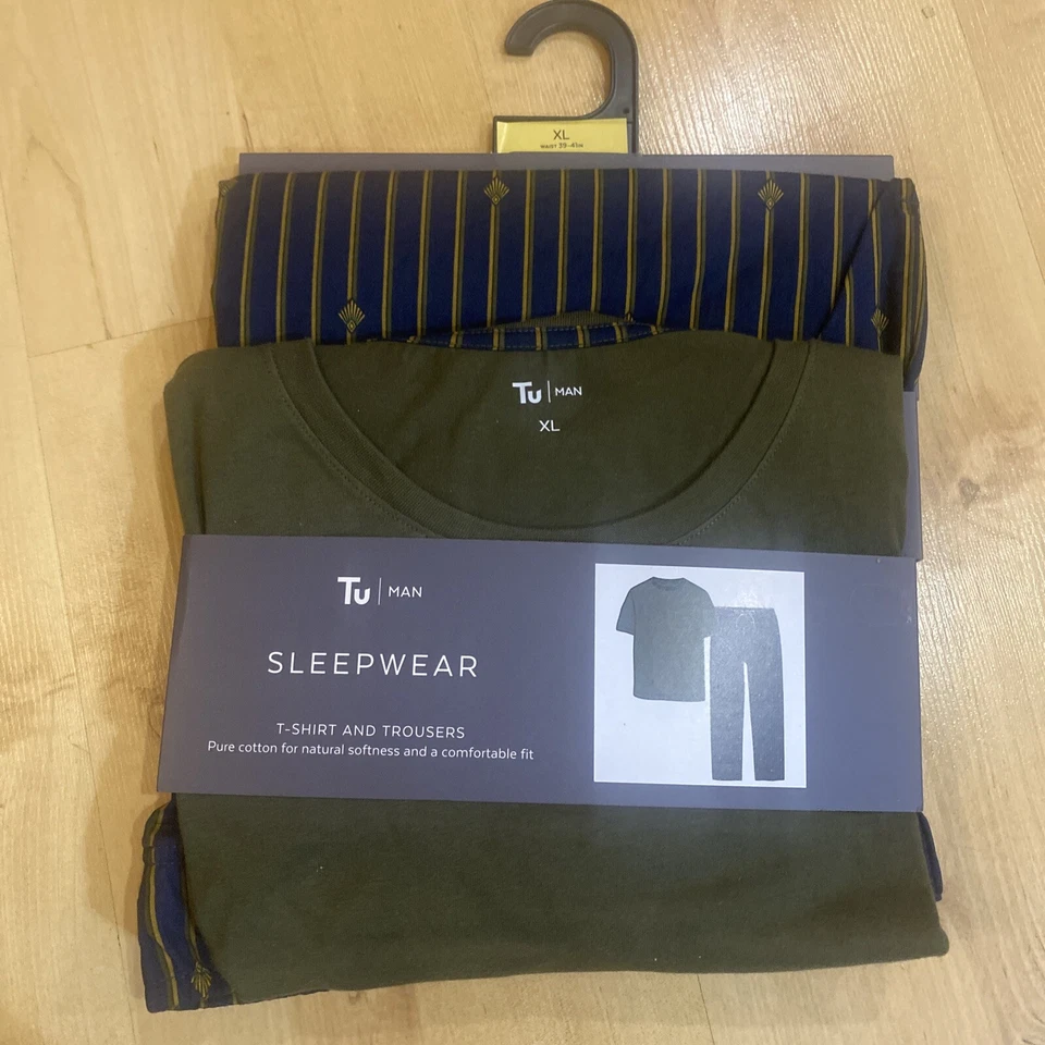 Men’s Short Sleeve T Shirt and Trouser Pyjama XL Sleepwear Khaki 💯 Cotton - Image 2 of 4