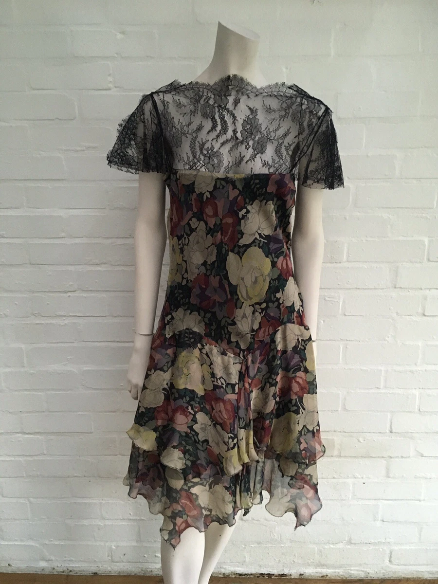 Ralph Lauren Rugby Floral Lace Trim Amazing Silk Dress Size US 2 UK 6 XS