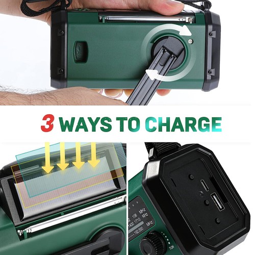10000mAh Emergency Solar Hand Crank Weather Radio Power Bank Charger Flash Light - Picture 10 of 12