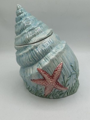 Davids cookies, Ceramic Seashell cookie jar Iridescent/ rare excellent condition
