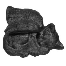 Black Obsidian Cat Angel Memorial Statue Animal Sculpture for Home Decor, Han...