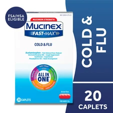 Mucinex Fast-Max Cold and Flu Medicine,  Cough & Sore Throat Relief, 20 Caplets