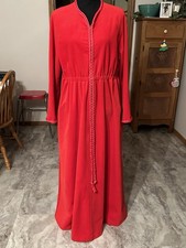 Vanity Fair Red Velvet Velour Braided Trim Long 3/4 Zip Robe Size Large