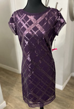 NWT Vince Camuto Purple Embellished Sequin Cap Sleeve Shift Dress Sparkle Size 6