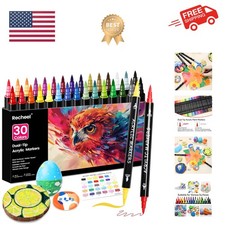 30 Colors Acrylic Paint Markers, Dual Tip Fine and Brush Tips for Detailed Ar...