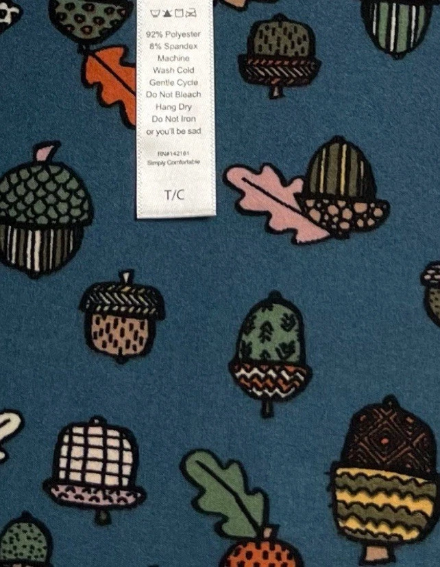 LuLaRoe Leggings TC Tall Curvy BLUE Acorn Nut FALL AUTUMN Plaid Chevron Dot Tree - Image 4 of 4