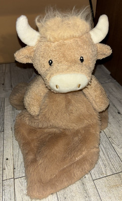 Baby Essentials Brown Cow Lovey Security Blanket Bull Longhorn Plush Toy RARE