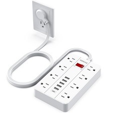 Power Strip with USB,Surge Protector Flat Plug with 8 Widely Spaced Outlets a...