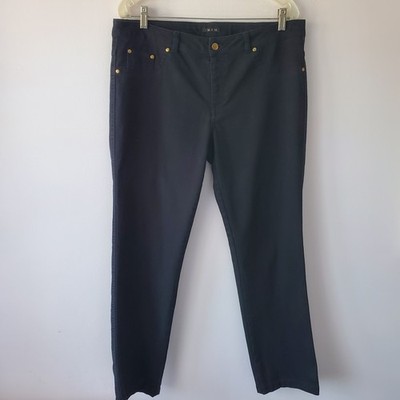 Women's Iman Dark Black Denim Straight-Leg Pull On Pants Sz L Casual Streetwear