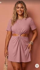 Shein Curve Women’s Pink Twist Cut-Out Front Cotton Blend Mini Dress 2XL 381