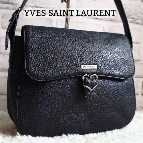 Yves Saint Laurent YSL Cassandre Heart Black Leather Shoulder Bag Vintage Japan