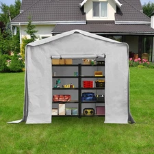 Grey Storage Shed, 8*8*8ft Garden Shed, Outdoor Storage Shed with Metal Frame