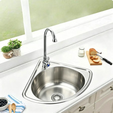 Corner Wash Basin Bathroom Cloakroom 304 Stainless Steel Sink w/ Tap Set UK
