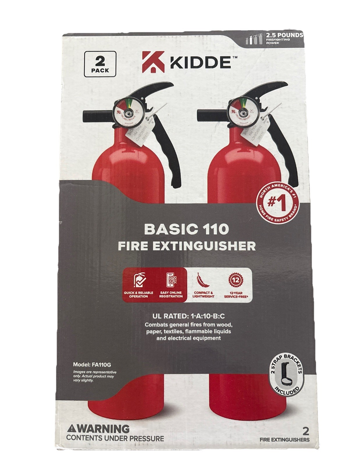 Kidde Home 1-A:10-B:c Class Abc 2.5 Lb. Fire Extinguisher 2-Pack 21030932 New