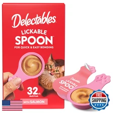 Delectables Lickable Spoon Wet Cat Treats Salmon Puree 32ct Grain-Free No Filler