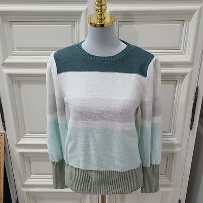 Nine West Colorblock Women's Sweater Size L cream, teal, green hues