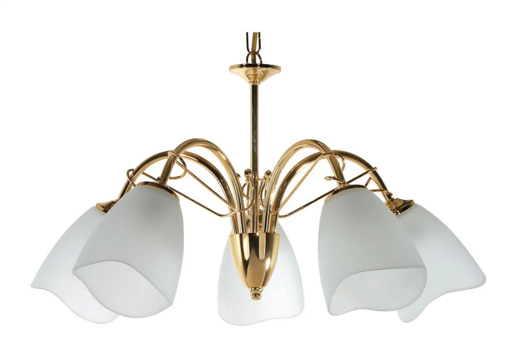 Ceiling Light Brass Turin 5 Polished Frosted Glass Oaks Lighting 4106/5 BP