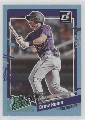 2023 Panini Donruss Rated Prospect Holo Carolina Blue Drew Romo #87 e9p