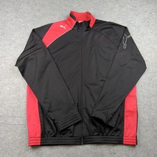 Puma Jacket Mens XL Black Red Full Zip Track Logo Athletic Warm Up Top 651481