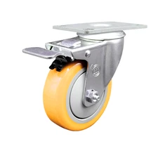 4 Inch SS Yellow Polyurethane Top Plate Caster with Total Lock Brake SCC