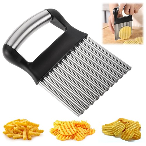 Crinkle Cutter Wavy French Fry Cutter Stainless Steel Veggies Chopper Knife C...