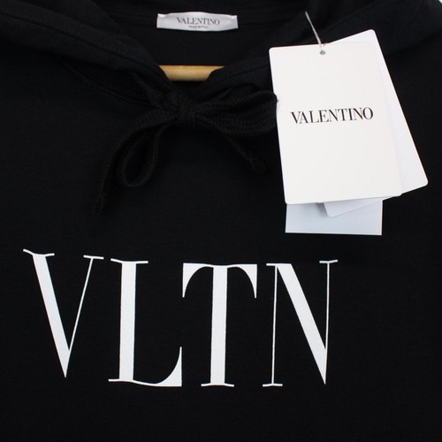 Valentino Black and White VLTN Print Spellout Hoodie Sweatshirt - Picture 3 of 5