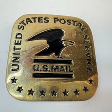 Vintage 1970s 2" Square USPS Solid Brass Belt Buckle - Baron Buckles