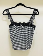 Black and white plaid lace trim straps cami