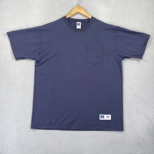 Vintage Russell Athletic Shirt Mens Large Blue High Cotton Pocket Made USA 90s