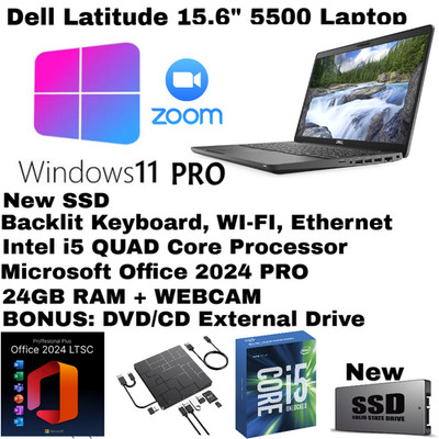 Dell 5500_WIN11 New 4TB SSD_24GB WEBCAM_Backlit+Office 2024 FREE BONUS DVD/CD