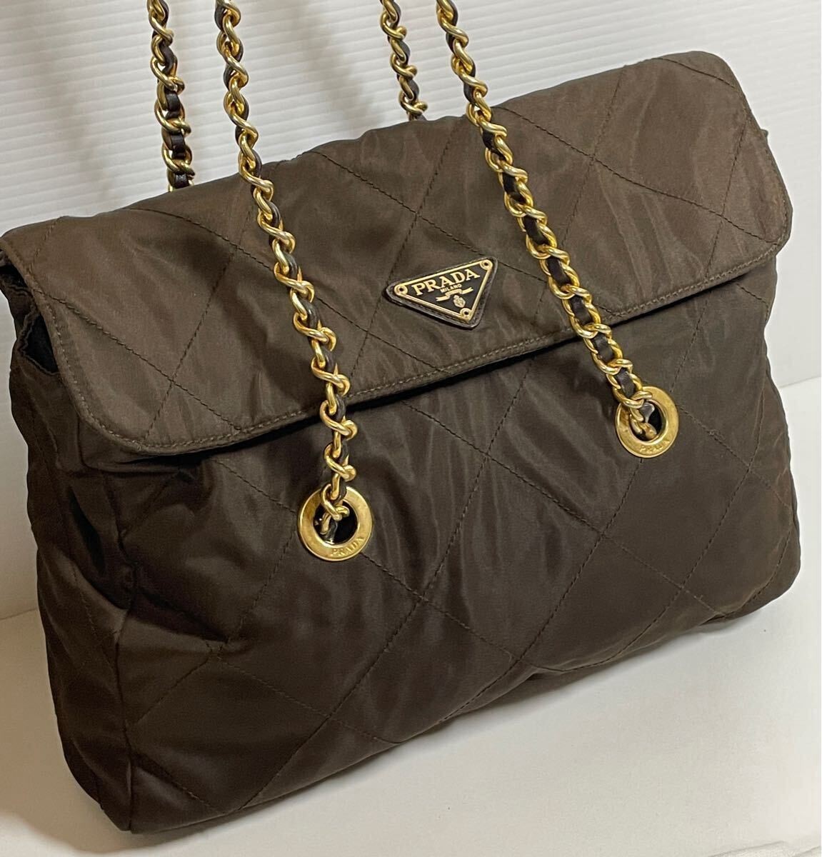 Prada B1240 Quilted Nylon Gold Chain Shoulder Bag Vintage Authentic thumbnail 3
