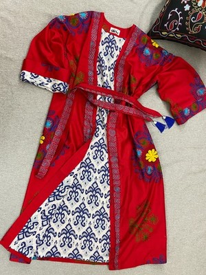 Embroidered chapan/Uzbek suzani coat/Boho jacket/ethnic abaya/Red kimono