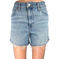 Levi's Women's Blue High Waist Medium Wash Denim Frayed Raw Hem Jeans Shorts 26